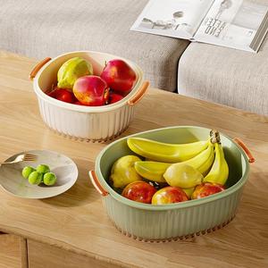 Cesta coladora de plástico de 2 niveles para frutas y verduras, duradera, apilable, con bandeja para lavado en la cocina - Product Image 5