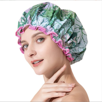 Bonnet de douche réutilisable pour femme, double couche satin + PEVA, 32 cm, imperméable, pour tous types de cheveux - lisses, bouclés, longs, tressés