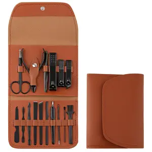 16 pezzi di strumenti per Pedicure per Manicure set di tagliaunghie in acciaio inossidabile buon Kit per Manicure con custodia in pelle per viaggi e regali