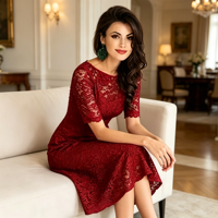 Robe de bal décontractée en dentelle unie, grande taille, longueur ras du sol, manches courtes, coupe régulière, éco-responsable, pour femme, vente en gros ODM Europe 2026