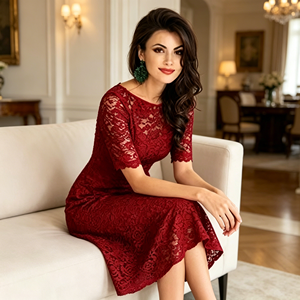 Robe en dentelle unie de style <span class=keywords><strong>SHEIN</strong></span>, grande taille, à manches courtes, coupe ajustée, tendance, pour femmes, vente en gros Chine 2026 - Product Image 3