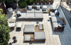 Ensemble de canapés d'extérieur en teck massif de style resort moderne, meubles sectionnels de luxe résistants aux intempéries pour hôtel, jardin, bord de piscine - Product Image 3