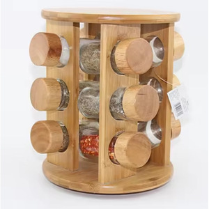 Estante para Especias de Bambú con 12 Frascos de Vidrio y Tapas de Madera, Organizador de Almacenamiento de Cocina, Conservación de Frescura - Product Image 1