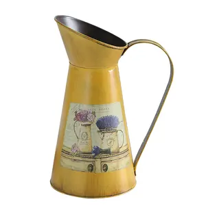 Lukisan warna stiker vintage pertanian logam pot vas besi bunga mawar