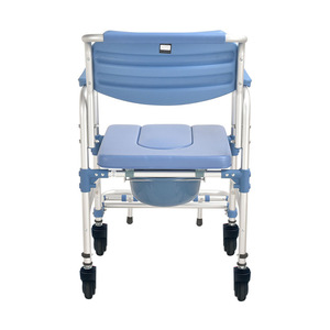 Chaise de douche en alliage d'aluminium bleue, pliable, avec roulettes, pour personnes handicapées, soins à domicile - Product Image 4
