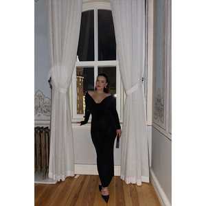 ชุดราตรีทรงเอไลน์สีดำหรูหราสำหรับผู้หญิง ตกแต่งด้วยคริสตัล ไซส์พลัส XL ยาวถึงพื้น เหมาะสำหรับงานเลี้ยงตอนเย็น - Product Image 2