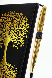 Ensemble de stylos journal personnalisé A5 à couverture rigide en <span class=keywords><strong>cuir</strong></span> végétalien, arbre doré, carnet de notes à reliure en spirale, cadeau de couture à la <span class=keywords><strong>selle</strong></span> pour femmes/hommes - Product Image 3