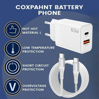 Pengisi Daya Ponsel Pd QC3.0 18w 63w 2 Port Usb Charger Adaptor Colokan Dinding 3 Pin Uk EU Pengisian Cepat 45w Pengisi Daya Usb c Ganda