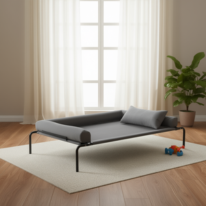 Cama elevada para perros, rectangular, gris, con almohada, para perros grandes, para interiores, para todas las estaciones, extraíble y lavable. - Product Image 2