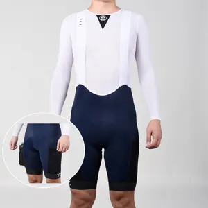 Tarstone Customizable White Strap Blue Cycling Bib Shorts With Side Pocket Light Weight Reflective Logo Bike Shorts Pants