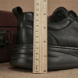 Men's Genuine <b>Leather</b> Platform <b>Sneakers</b> Round Toe Lace-up Autumn Lightweight Rubber Outsole EVA Midsole Casual Shoes - Product Image 2