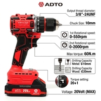 Perceuse sans fil ADTO 20V avec 2 batteries 2.0Ah, mandrin sans clé, vitesse variable, couple élevé pour usage professionnel