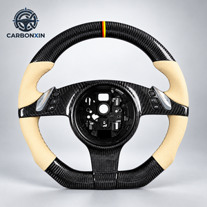 พวงมาลัยหนังแท้คาร์บอนไฟเบอร์แบบสปอร์ตสำหรับ Porsche 911 987 997 970 987 958 981 Macan Cayenne Cayman {ไม่มีถุงลมนิรภัย} - Product Image 1