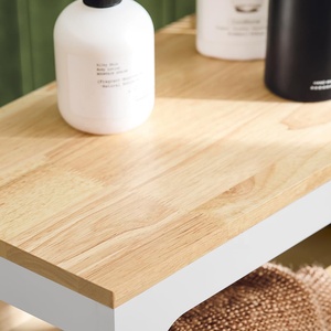 Narrow White Kitchen Wood Bamboo <strong>Towel</strong> Toilet Paper <strong>Bathroom</strong> <strong>Storage</strong> <strong>Cabinet</strong> with Wheels - Product Image 4