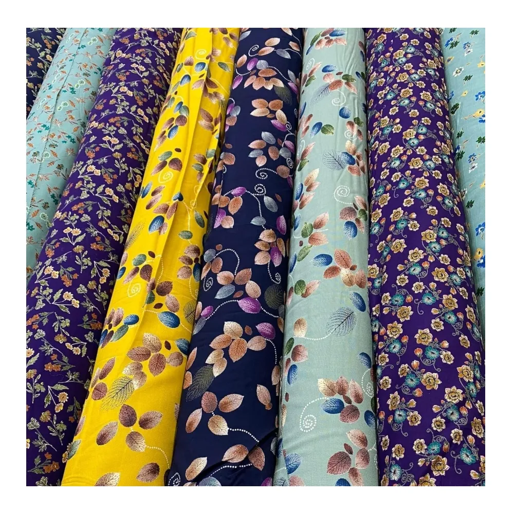 Bloemen 100 Kain Rayon Bedrukte Viscose Stoffen 30S 45S 60S Bedrukt Gesponnen Rayon Viscose Stof Voor Jurk Dameskleding