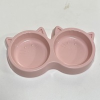 Gamelle double intégrée pour animaux de compagnie avec base antidérapante, motif chat de dessin animé, plusieurs couleurs pastel, pour aliments et eau, pour chats d'intérieur et petits animaux
