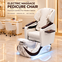 Fauteuil de pédicure électrique, fauteuil de spa pour les pieds, fauteuil de massage pour salon de manucure avec dossier inclinable, bain de pieds à remous et lumière LED