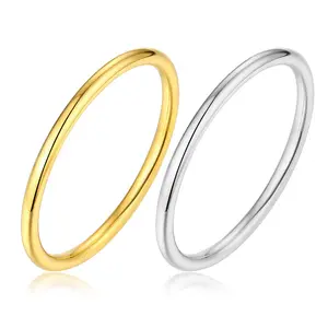 Anéis enchidos de ouro hoyon 1.5mm 14k, anéis femininos de empilhamento fino, anel de ouro liso, declaração confortável