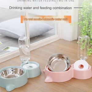 Cuenco doble automático de plástico para mascotas, lavabo de comida para gatos y perros, cuenco para gatos estilo amor con recarga de agua, suministros para gatos y perros - Product Image 2