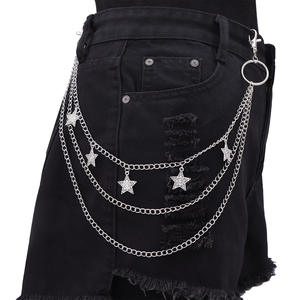 Chaîne de taille punk hip-hop avec pendentif étoile, en argent tibétain, double anneau, pour usage quotidien, chaîne de corps tendance - Product Image 2