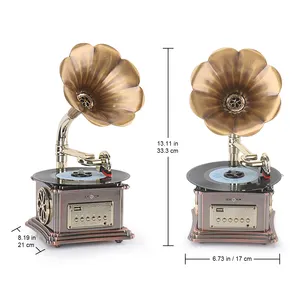 Factory Hot-Sale Retro Classic Gramophone 2-Speed Vinyl Turntable Record Player Copper Speaker Multiple Audio Video Accessories