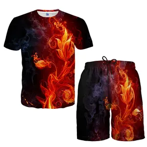 Custom Sublimation Full Man Shorts And Tee Shirt Graphic Pattern 3D Digital Printing T Shirt And Short Set For Men