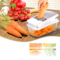 Multifunctionele handmatige 15-delige plastic groentesnijder met roestvrijstalen messen, mandje en fruit-/aardappel-/wortelsnijder