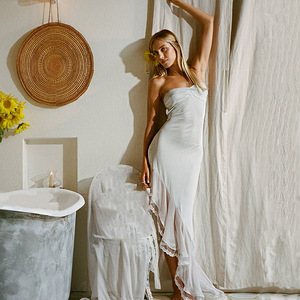 JULISSA MO Camisón Largo sin Tirantes para Mujer, con Espalda Descubierta, Dobladillo Asimétrico, Ropa de Dormir de Tela Suave - Product Image 2