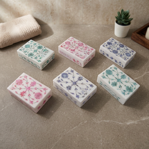 Stonecrafts International Handcrafted Indian Marble Jewellery <b>Box</b> Floral Pattern Custom Packaging Worldwide Export Rectangle - Product Image 1