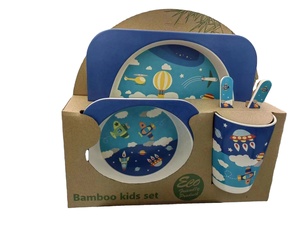 5Pcs Thiết Lập Tre Trẻ Em Bộ Đồ Ăn Trẻ Em Món Ăn Thực Phẩm Tấm Bát Cốc Muỗng Nĩa Bộ Bát Đĩa Phim Hoạt Hình Bộ Đồ Ăn - Product Image 2