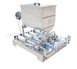 Horizontal Pneumatic Liquid Filling <b>Machine</b> 4 Nozzle Heat and Stir Paste Filler Piston Fill <b>Machine</b> - Product Image 1