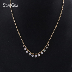 Collar con Colgante de Diamante Cultivado en Laboratorio, Corte Brillante Redondo, Cadena de Bolas Personalizada Starsgem, Oro Sólido de 14K, para Regalo - Product Image 1