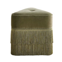 Pouf triangulaire en velours style vintage avec pompons pour salon, tabouret de salle de bain, repose-pieds à franges pour chambre à coucher et maquillage