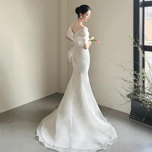 Váy cưới sang trọng <span class=keywords><strong>2025</strong></span> kiểu mới, một dây, đuôi dài bằng vải tuyn, màu trắng, thanh lịch, kiểu Pháp, nhẹ nhàng - Product Image 4