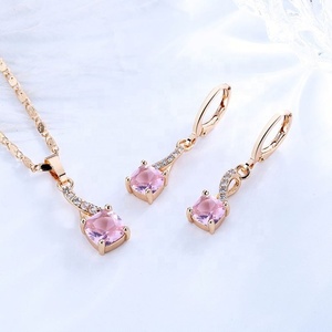 Juego de Joyería de Compromiso y Boda con Circonita Cúbica Cuadrada Chapada en Oro de 18K, Aretes Colgantes, Collar con Colgante, Cristal Multicolor para Mujer - Product Image 3