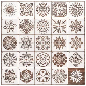 24pcs Mandala Stencils13x13cm decorative Drawing Stencils for On Wood and Scrapbook DIY Crafts