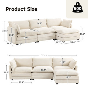 Fundas para Sofá Seccional en Forma de L Tapizadas en Color <span class=keywords><strong>Blanco</strong></span> Nube, Juego Modular de Muebles Modernos para Sala de Estar y Comedor - Product Image 3