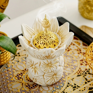 ชุดเตาเผาเครื่องหอมเรซิ่นบลูม พร้อมขวดโหลลายดอกบัวแบบอาหรับ เตาเผาบุหูร์บลูมสำหรับการปฏิบัติทางจิตวิญญาณที่บ้าน - Product Image 4