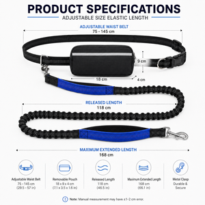 Laisse pour chien mains libres en gros, double amortisseur, bungee détachable, pochette zippée, réfléchissante, en nylon durable pour la course à pied - Product Image 3