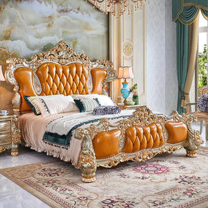 Chuangdian Foshan Fabriek Custom Franse Luxe Gouden Koninklijke Hand Gesneden Massief Houten Frame Dubbel Kingsize Slaapkamerbed - Product Image 2