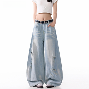 <span class=keywords><strong>Pantalones</strong></span> Vaqueros Azules Holgados de Cintura Alta para <span class=keywords><strong>Mujer</strong></span>, con Logotipo Personalizado, al por Mayor, Casuales, a la Moda, de Alta Calidad, con Parches - Product Image 3