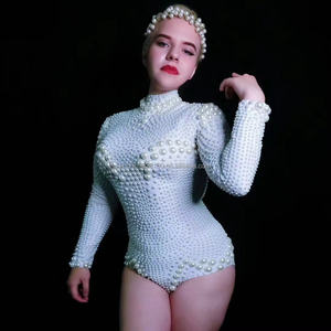 Nightclub Lead <strong>Dance</strong> Costume <strong>White</strong> Pearl Stretch Jumpsuit <strong>Dance</strong> <strong>Dress</strong> - Product Image 4