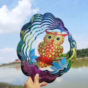 Colorido Giratorio de Viento 3D de Acero Inoxidable con Diseño de Búho y Flamenco, Adorno Colgante para Jardín Exterior, Decoración Personalizada - Product Image 6