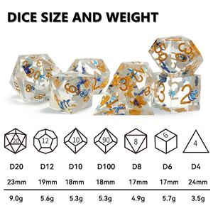 Ensemble de dés polyédriques personnalisés pour D&D, faits à la main en résine, 7 pièces, dés multi-faces avec autocollants intégrés pour RPG Dungeons & Dragons - Product Image 4