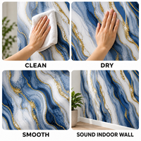 Papier peint auto-adhésif en marbre bleu, blanc et or avec surface PET nettoyable pour murs décoratifs intérieurs