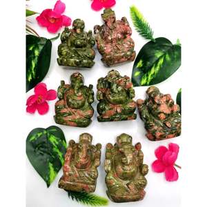 Sculpture artisanale en unakite de Ganesh - Idole/Murti du Dieu Ganesha en cristaux et pierres précieuses - Reiki/Chakra/Thérapie - 3 pouces et - Product Image 1
