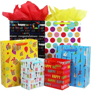 사용자 정의 생일 선물 포장 쇼핑 가방 종이 어린이 동물 만화 인쇄 종이 가방