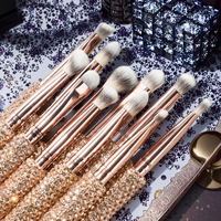 Ensemble de pinceaux de maquillage de luxe de haute qualité, outils de personnalisation en gros, strass en diamant, mousse, pinceau de maquillage professionnel