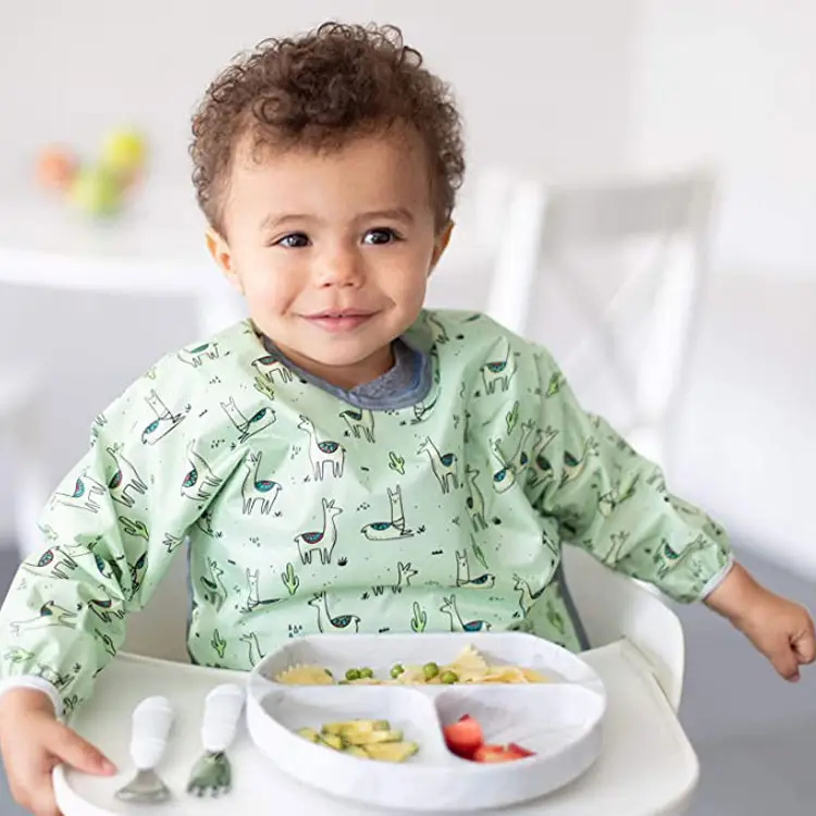 Avental de bebê unissex de mangas compridas, cores mistas e impermeáveis com manga de bebê
