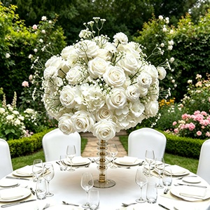 Arreglo de Flores Artificiales Blancas Realistas al por Mayor, Ramo de Gypsophila de Seda, Centro de Mesa para Bodas y Graduaciones - Product Image 1
